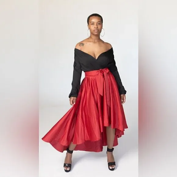 Chic Red High-Low Tie Waist Skirt by Roommates - Picture 2 of 3